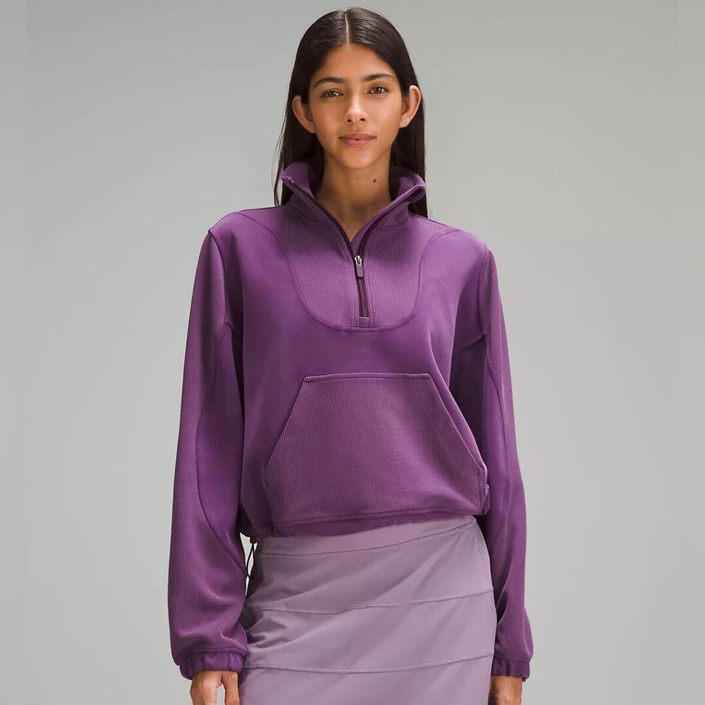 Lululemon Brushed Softstreme Ribbed Half Zip, size 8, Dramatic Magenta